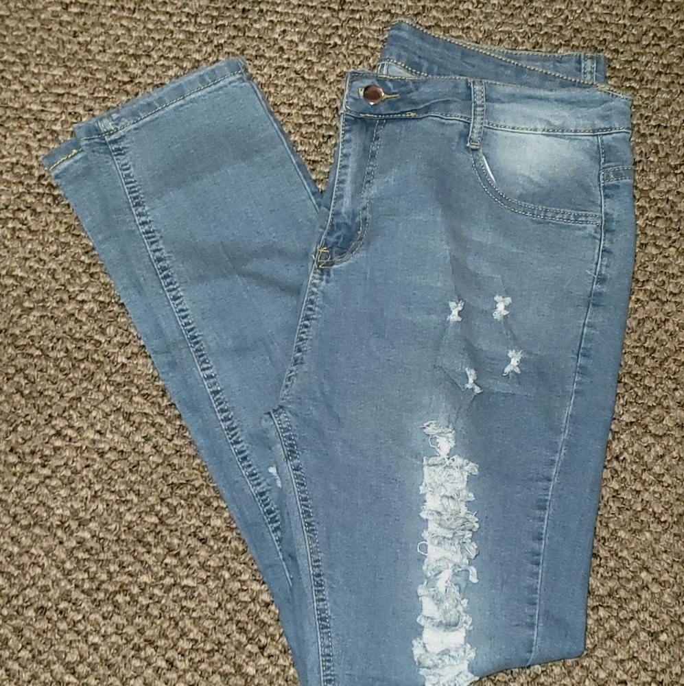 B/N Never Worn TIMEMEANS Women's Slim Ripped Hole Gradient Jeans Size XXL - Picture 4 of 6